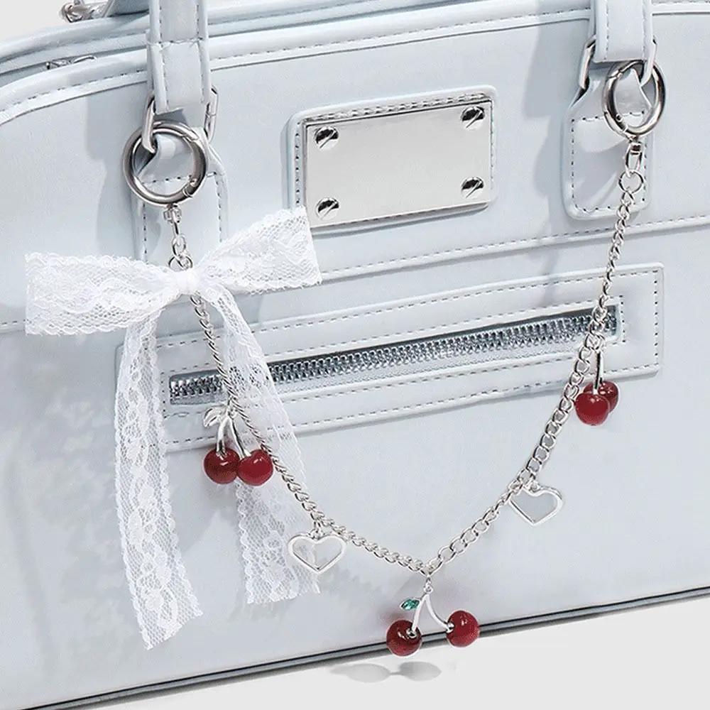 Fashion Lace Bow Bag Charms Alloy DIY Bag Chain Replacement Cherry Extension Chain Pendant Decoration