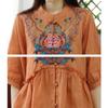 Johnature Women Embroidery Floral Vintage Shirts Tops Stand Half Sleeve Blouses