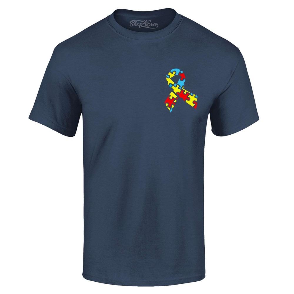 Autism Awareness Puzzle Ribbon Pocket T-shirt Autism Shirt