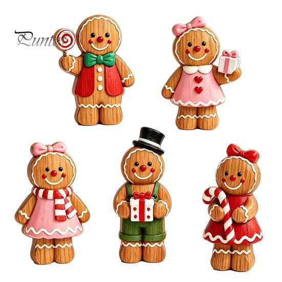 Christmas Gingerbread Man Ornaments Cartoon Wooden Ornament, Double-sided Printed Desktop Tabletop Figurines, Decorative Signs Craft for Home