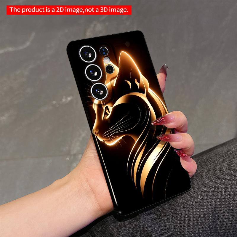 2DFlat Samsung Phone Case Golden Neon Cat Silhouette Phone Case Applicable To Galaxy S22 S23 S24 S25ULTRA S26 A12 A13 A14 A15 A16