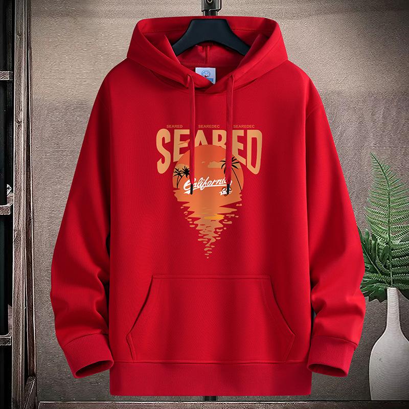 Sunrise Pattern Large Size Men Fleece Hoodie Loose Hooded Sportshirt Boys Pullovers