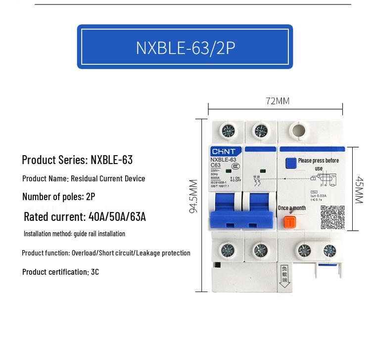 Chint 2P RCD Residual Current Circuit Breaker with MCB Protection (NXBLE DZ47LE)