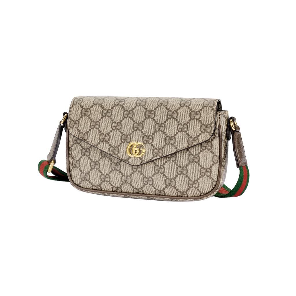 Gucci Ophidia Doppel G Logo Druckknopfverschluss Leinwand und Leder Mini-Schultertasche Damen Schultertasche Braun 764961-96IWG-8745