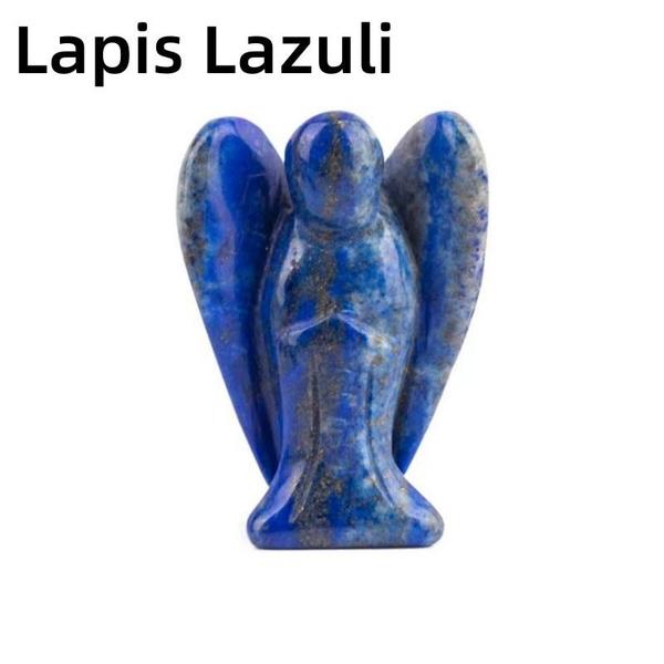 Statue d'ange de 1,5 pouce en pierre sculptée en cristal de jade naturel, statue de guérison Reiki, décoration de la maison, pièces de sculpture d'ange en cristal, cadeaux artisanaux