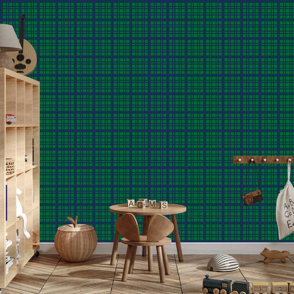 Green Checkered Wallpaper, Sea Green and Turquoise, for Living Room and Bedroom, 50x1000
