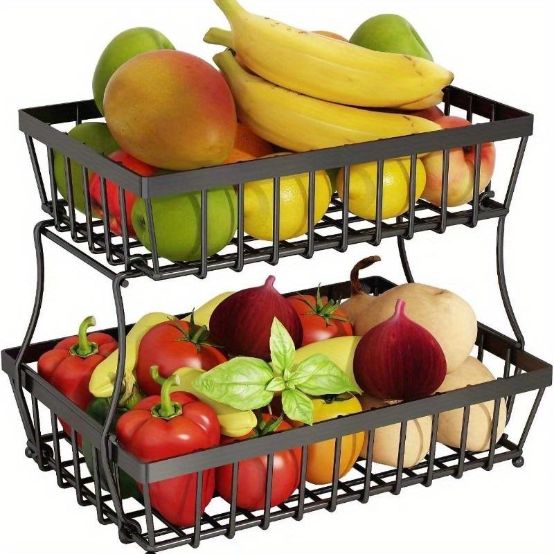 

2-Tier Kitchen Countertop Basket-Large Capacity, Detachable Storage Rack for Bread, Vegetables, and More-Sleek Modern Design