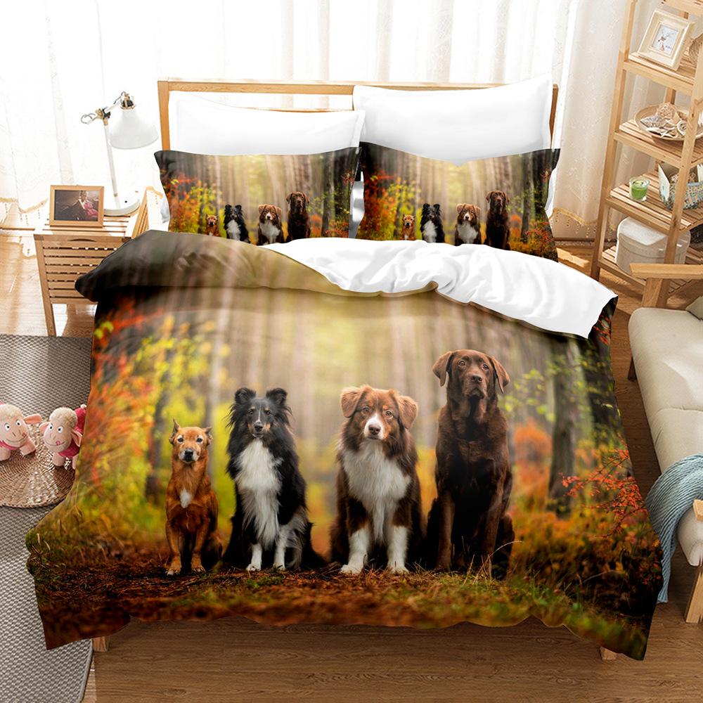 3D Digital Printing Bedding Four-piece Set Three-piece Set Animal Puppy Bed Sheet Quilt Pillow