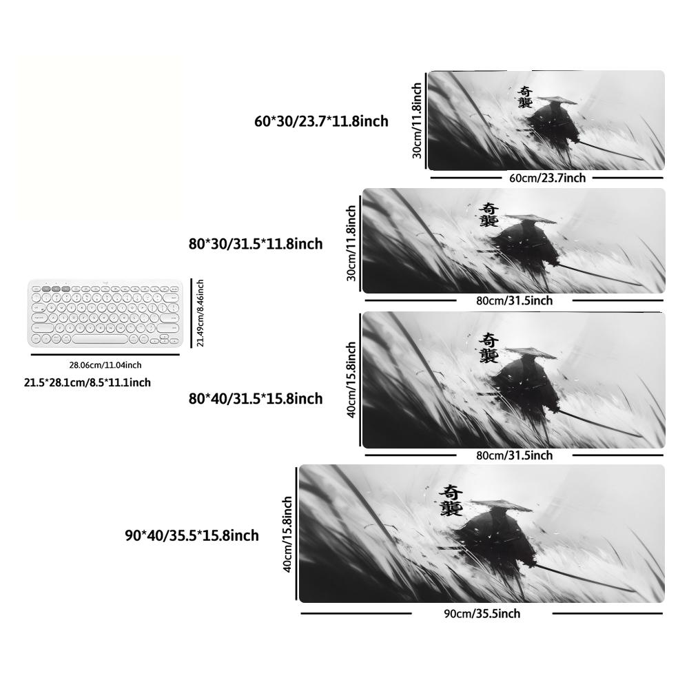 XXL Large Gaming Mouse Pad Musashi Miyamoto Japanese Ronin Katana Mountain Ink Art Desk Mat Non-Slip Rubber Keyboard Mouse Mats