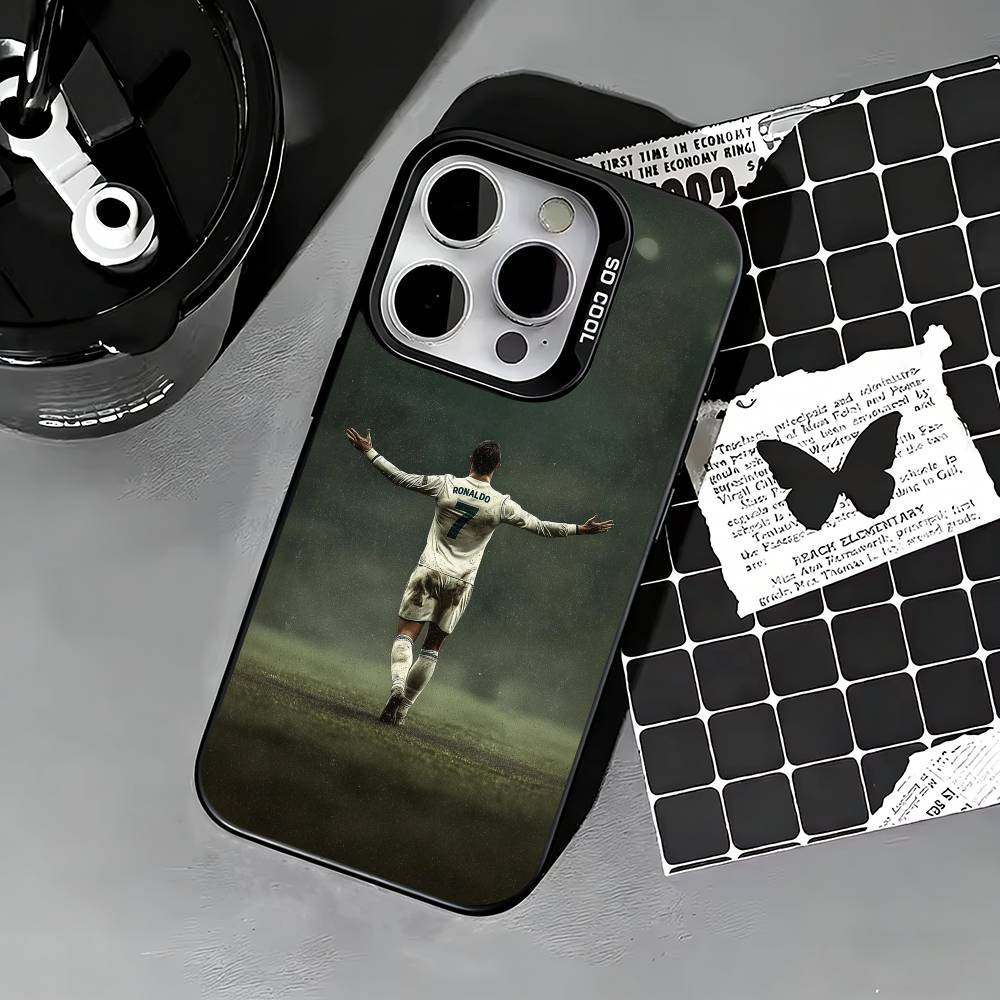 CR7-Ronaldo Football Phone Case For iPhone 17,16,15,14,13,12,11 Plus,Pro Max,XS,Colored Silver Phone Case