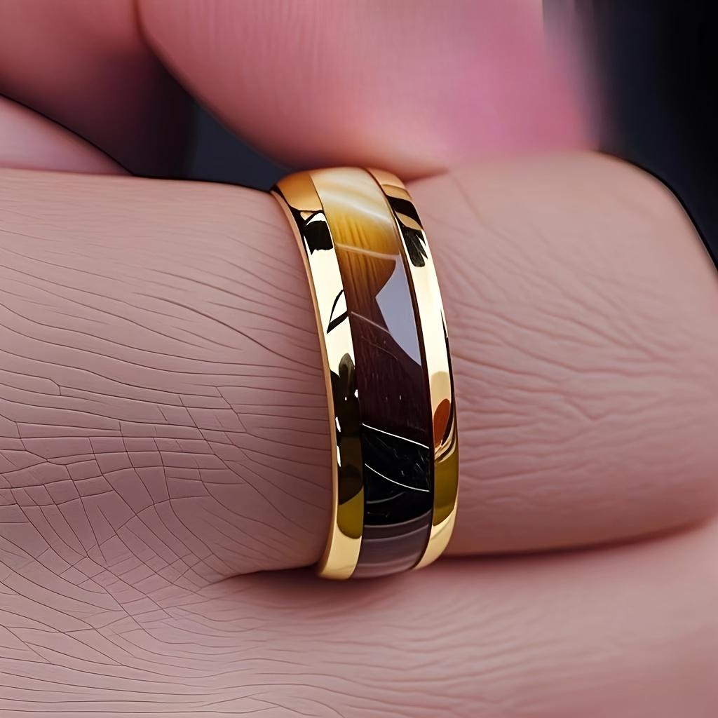 8mm Men's Fashion Abalone Shell Inlay Gold Stainless Steel Ring for Wedding Engagement Party