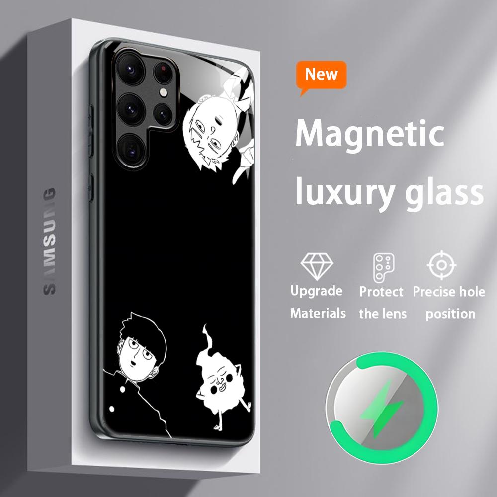 

Mob Psycho 100 Anime Cool Phone Case For Samsung S25 S24 S23 S22 S21 S20 Plus Ultra Note20 Glass Magnetic Case Samsung S21 FE
