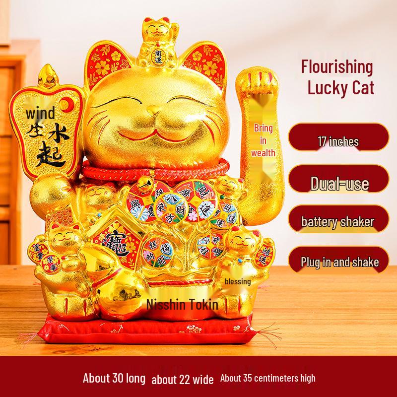 Ceramic Lucky Cat Figurine with Waving Hand – Customizable Gold Shop Gift for 2026 Opening Ceremony