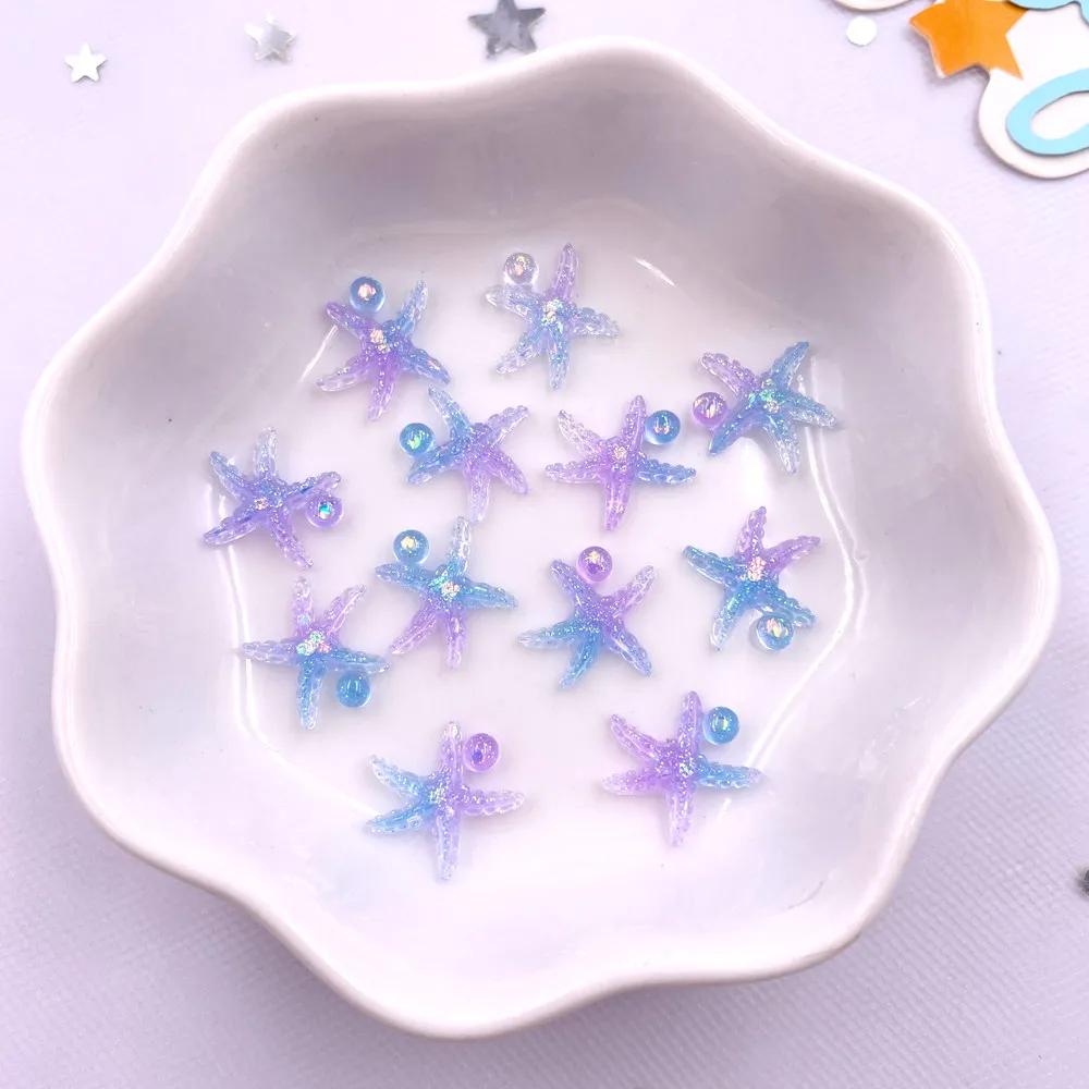 100Pcs Resin Colorful Mini Luminous Mermaid Nail Charms Glow Shell Ocean Flat Back Rhinestone Art Decor Accessorie DIY Scrapbook