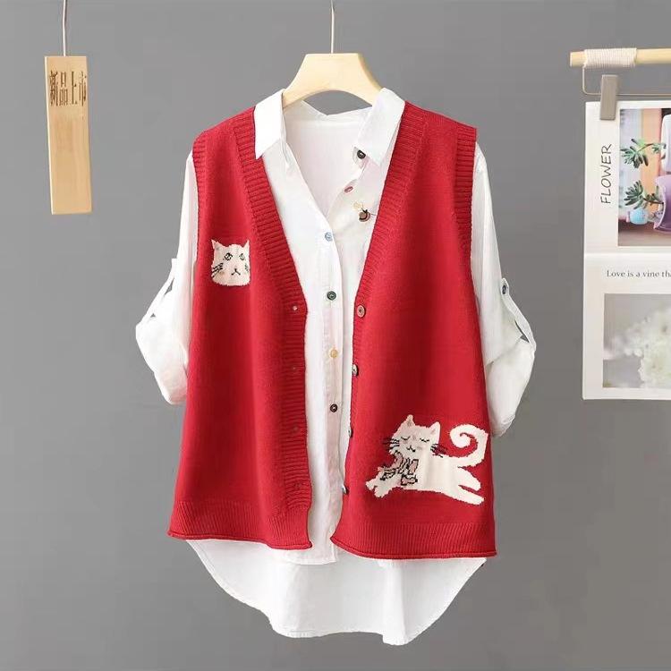 Autumn Women's Knitted Vest Loose Sweater Tank Top Single Breasted Sleeveless V-neck Tops Vest