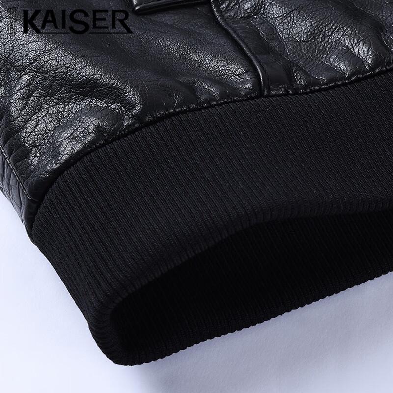 KAISER Men's Turn-Down Collar Oil Wax Cowhide Leather Jacket