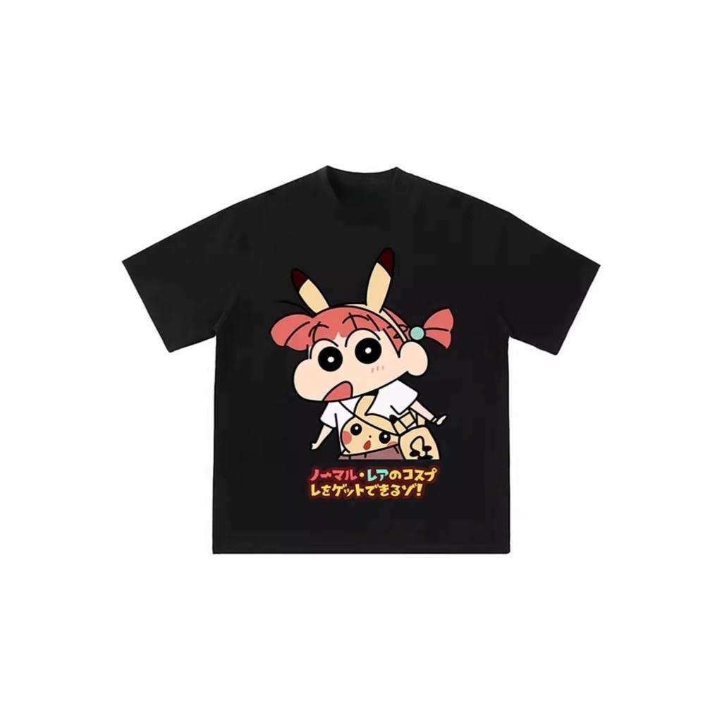 

Crayon Shin Chan Pikachu Couple Print Casual T Shirt Cute Anime Short Sleeve Tee Streetwear S