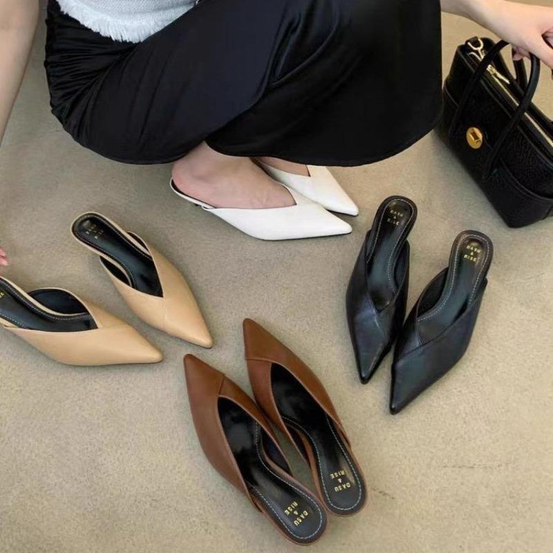 Pantofole a Punta Donna Tacchi Alti Nuove Scarpe Estive Moda Lusso Tacco Quadrato Ciabatte Mocassini Slip Zoccoli Scarpe da Festa Donna Nere