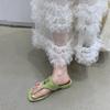 2025 new high-end LP summer retro sheep king leather thin strap flat-soled slippers shoes women's toe lock pendant flip-flops