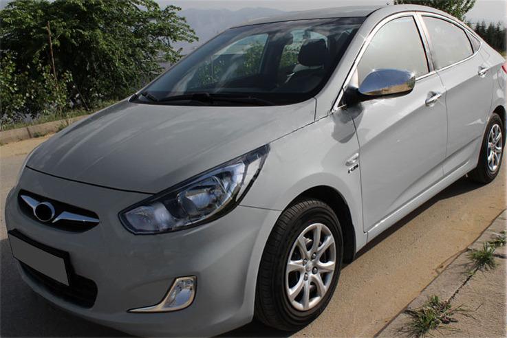 

Накладки на зеркала без выреза под поворот (2 шт) Carmos - турецкая сталь для Hyundai Accent 2011-2017 гг