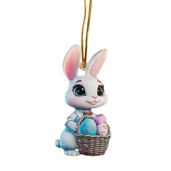 Easter Bunny Ornament 2D Flat Acrylic Bunny Car Rearview Mirror Charm Cartoon Bunny Egg Hanging Pendant for Home Car Window Backpack Holiday Decor