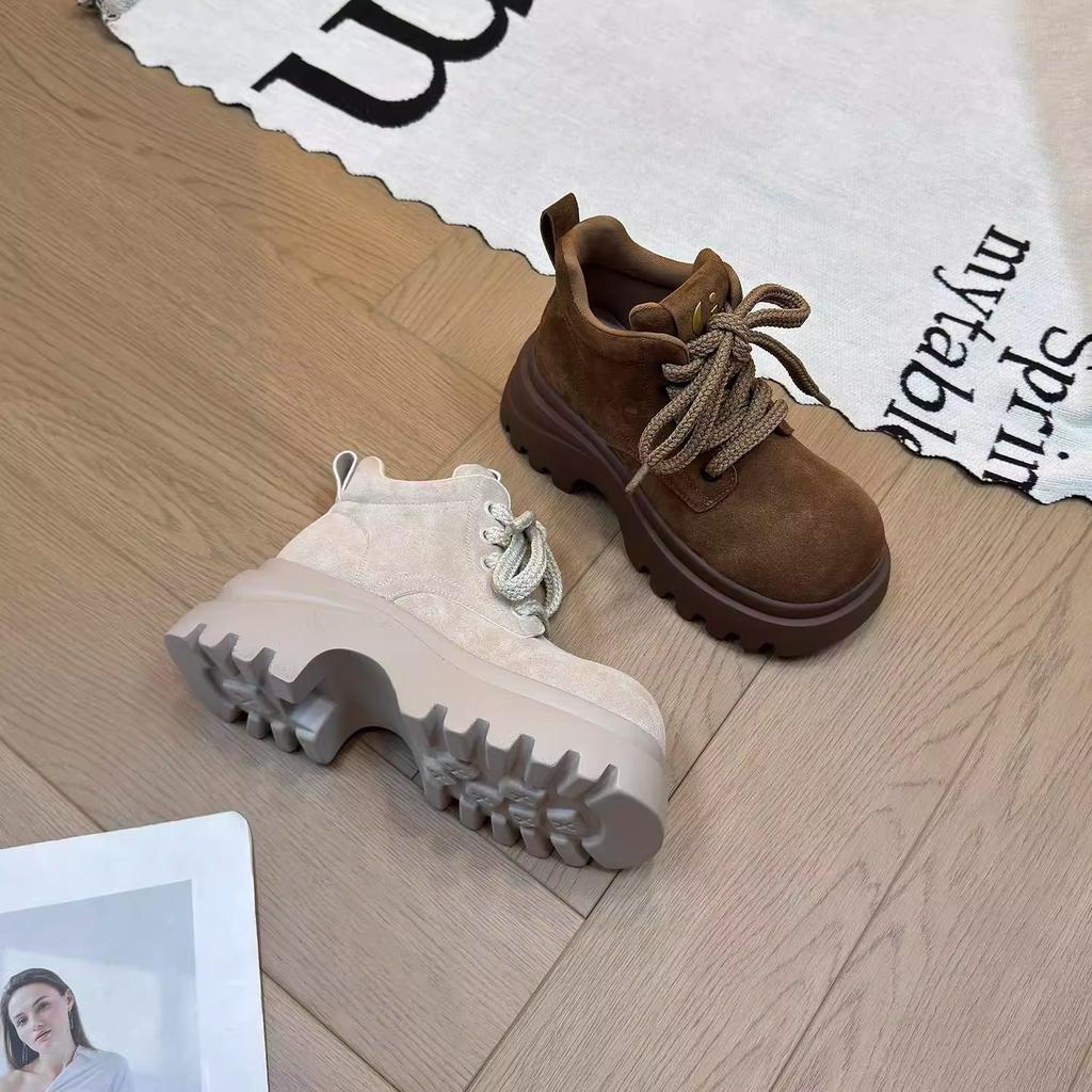 Martin boots women's autumn 2025 new summer breathable leather rhubarb boots British style versatile platform short boots