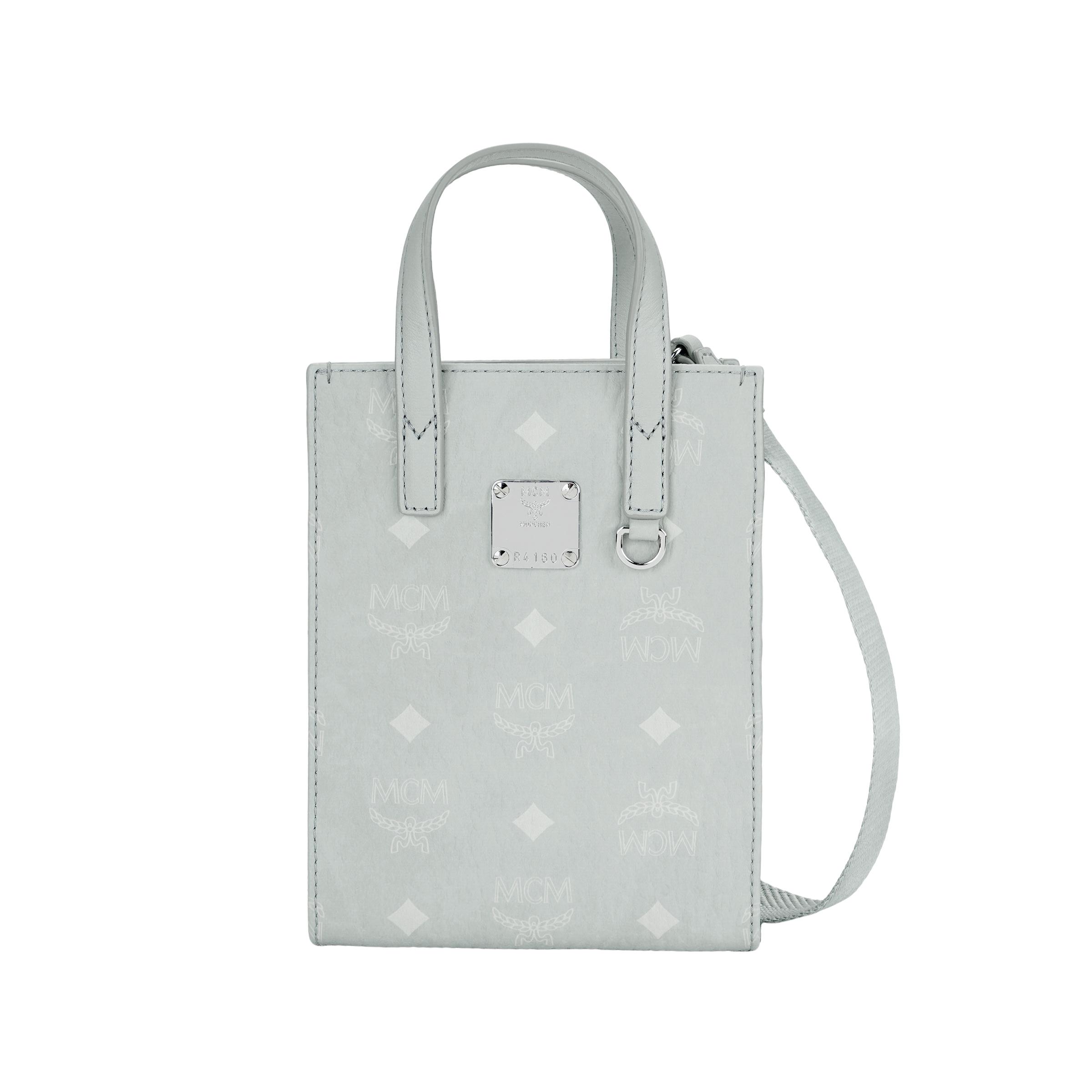 

MCM Aren Monogram Print Detachable Adjustable Shoulder Strap Coated Canvas Napa Leather Trim Tote Shopping Bag Mini Women Tote Bag Gray MMTCSKC02FP001 Basic Set (Bag+Dust Bag)