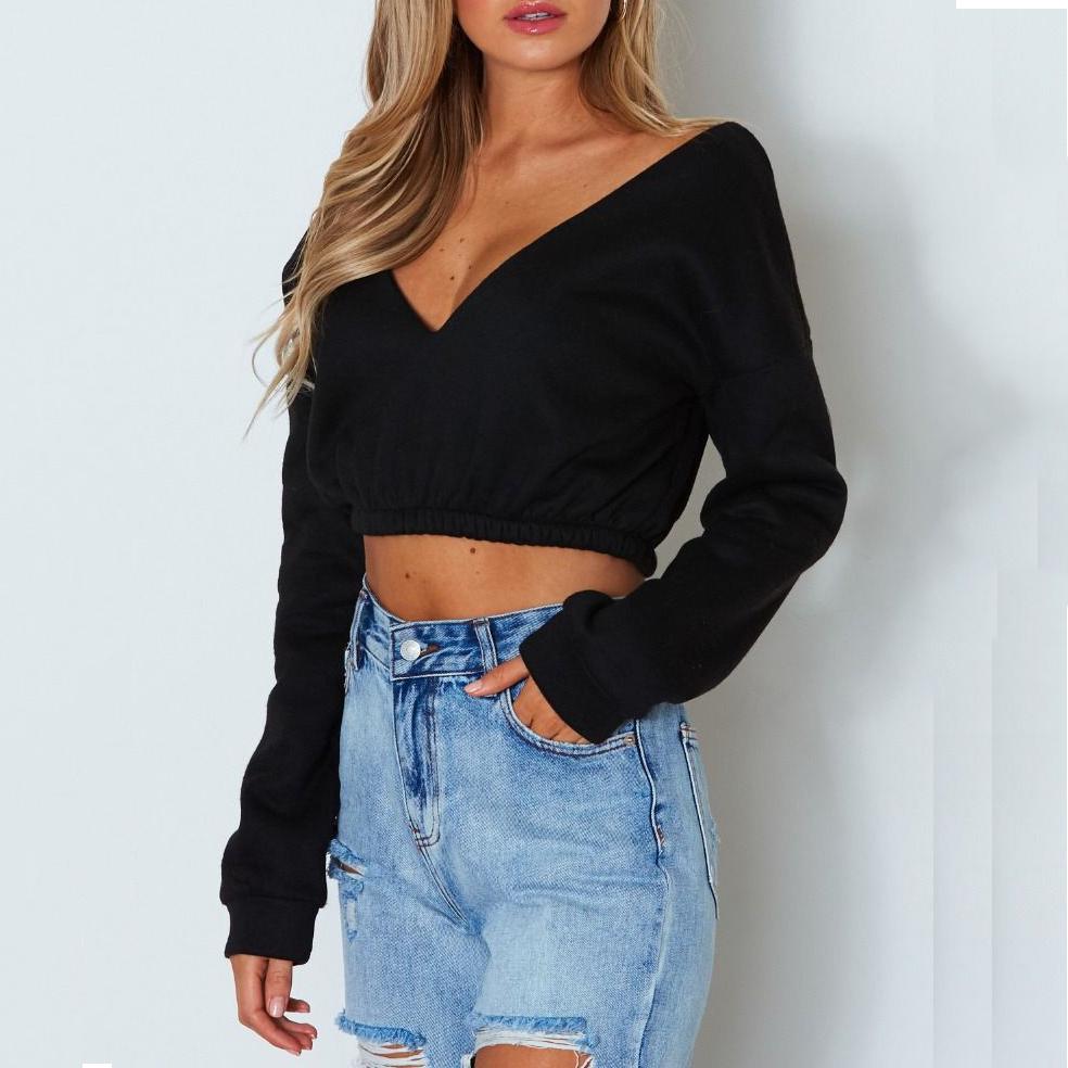 Buy Women Long Sleeve V-neck Solid 