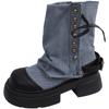 British fashion black British style platform Martin boots women's summer new niche with skirt thick heel short boots