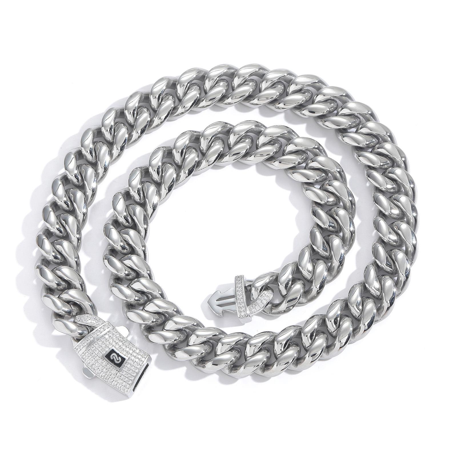 

Ожерелье из нержавеющей стали 6мм-14мм Круглая шлифовка Шифрованная 14К Золотая кубинская цепь с циркониевой пружинной застежкой Цепь из титановой стали 14MM30inch (about 76cm)