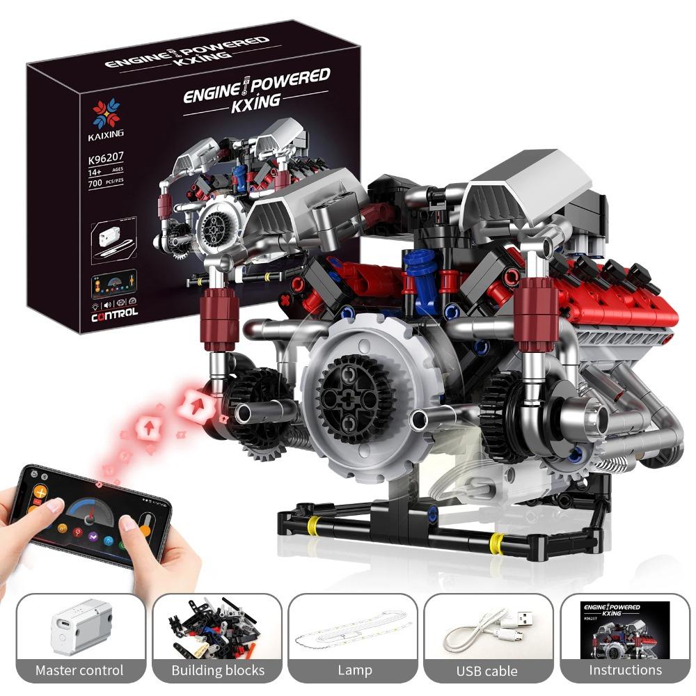 700ks F40LM V8 Motor Technické Stavebnice S Motorem + LED Světlo Ovládání přes Aplikaci Programovatelný Model Auta Sestavovací Kostky Hračky