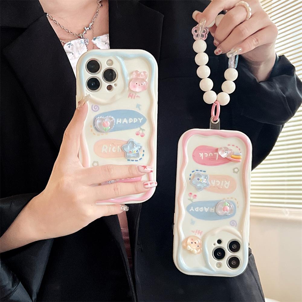 Cute Cartoon 3d Bear Rabbit Flower Rainbow Bead Bracelet Soft Case For Iphone 14 12 11 13 Pro Xr X Xs Max Protective Back Cover