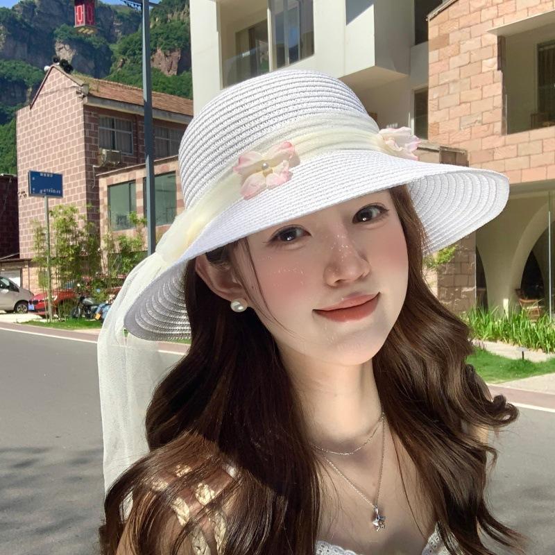 Small Fresh Pastoral Sweet Bow Sun Hat Children Beige Straw Hat Straw Hat Versatile Summer Photo