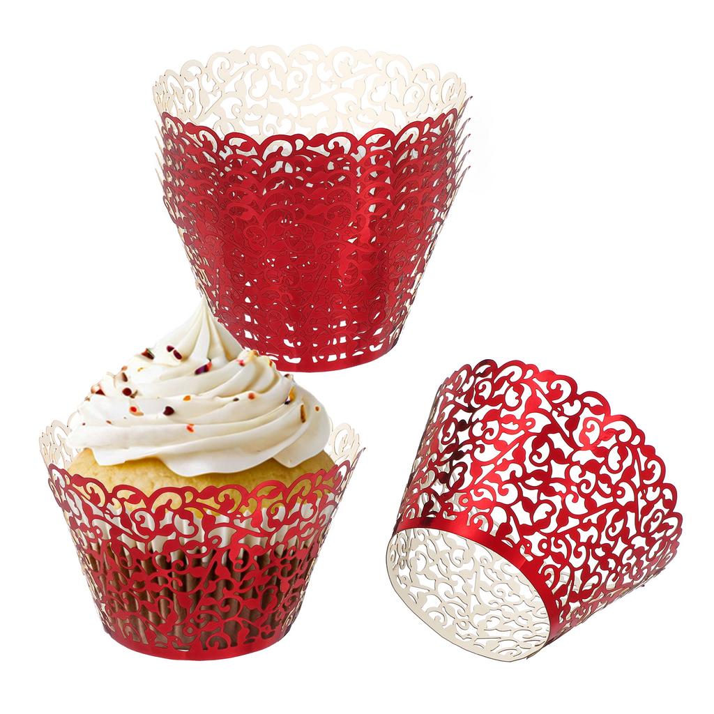 50pcs Baking Cups Standard Vine Decoration Laser cut Cupcake Wrappers Cake Toppers for Anniversary Birthday Weddings Parties
