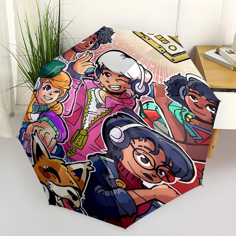 

1pc Outdoor Umbrella with CB Cassette Tape Print - Auto Open Close Umbrella, Portable 3-Fold Design, 8-Rib Iron Frame, Perfect Gift for Fans, Travel