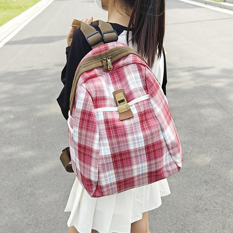 Plaid Travel Backpack Student Schoolbag Class Commuter Backpack