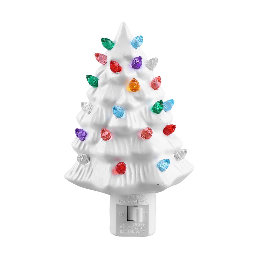 Christmas LED Night Light Ceramic Decorations Vintage Xmas Tree Wall Plug In Night Lamp Nightlight Christmas Gifts Warm Light
