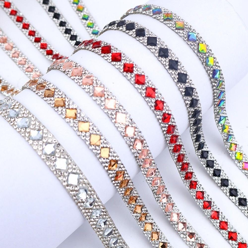 3 Yards Self Adhesive Square Rhinestone Flexible Shiny Rhinestone Sticker Sparkling DIY Decoration Rhinestone Strip