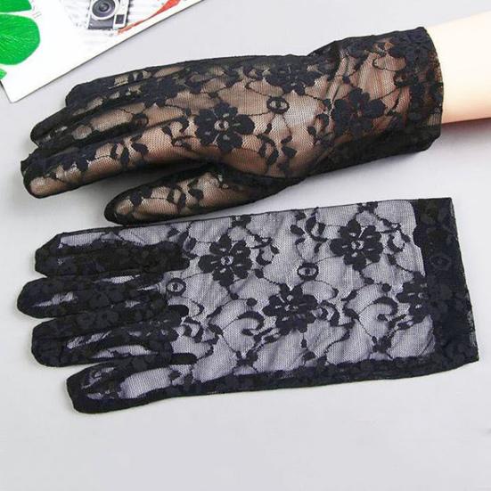 Kvinner Gjennomsiktige Blondehansker Vintage Blomstrete Håndleddshansker Fingerløse Brudehansker for Derby Teselskap Opera Kveld Ball Cosplay