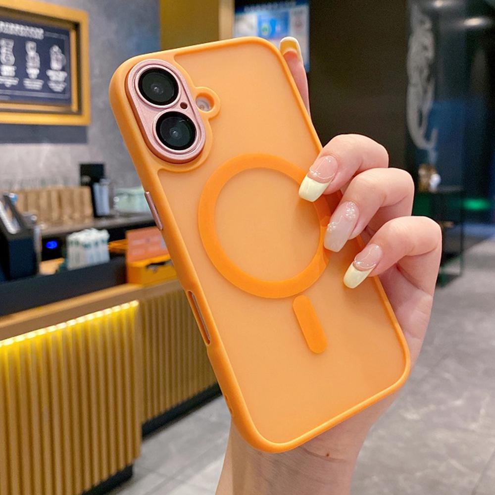 

Роскошный беспроводной зарядный магнитный матовый чехол Magasfe для iPhone 16 15 14 13 12 11 Pro Max Plus противоударный бронированный бампер For iPhone 15 оранжевый