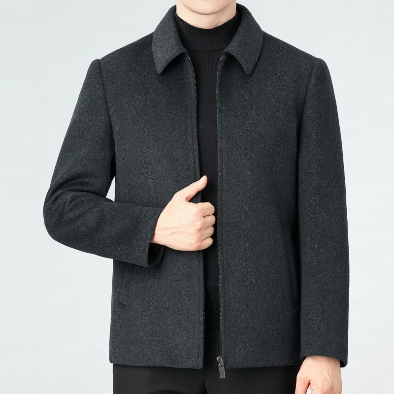 Men's double-sided cashmere coat, middle-aged and elderly lapel daddy thick woolen jacket, men's short woolen coat