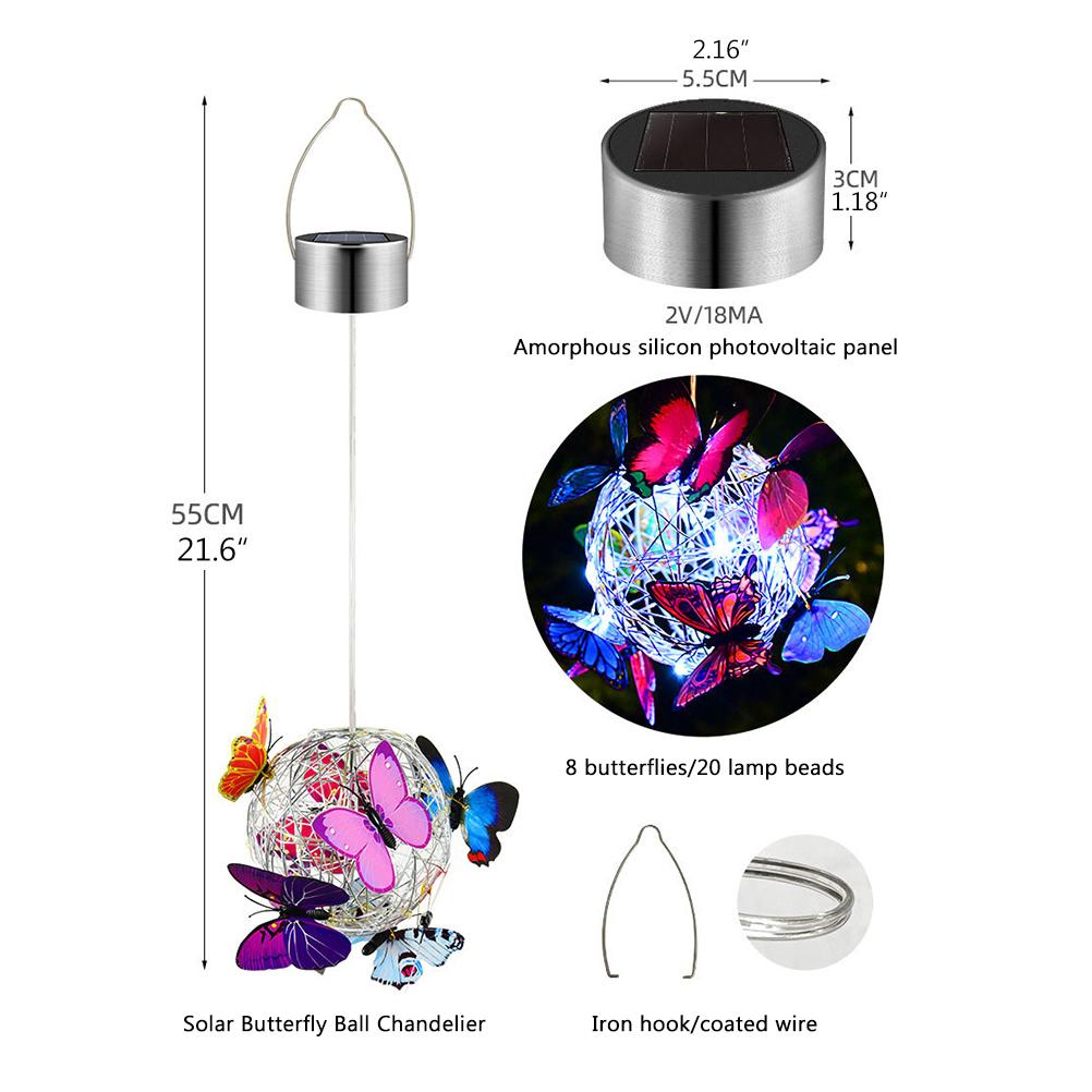 Hanging Solar Light Butterfly Solar Garden Lights with Colourful Butterflies LED Metal Solar