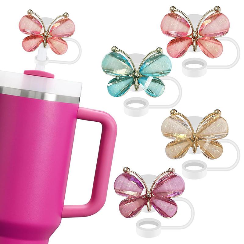4/9Pcs Butterfly Straw Cover Cap Spill Stopper For Water Cup Silicone Heat-Resistant Dust Proof Straw Plug Cap Straw Accessory