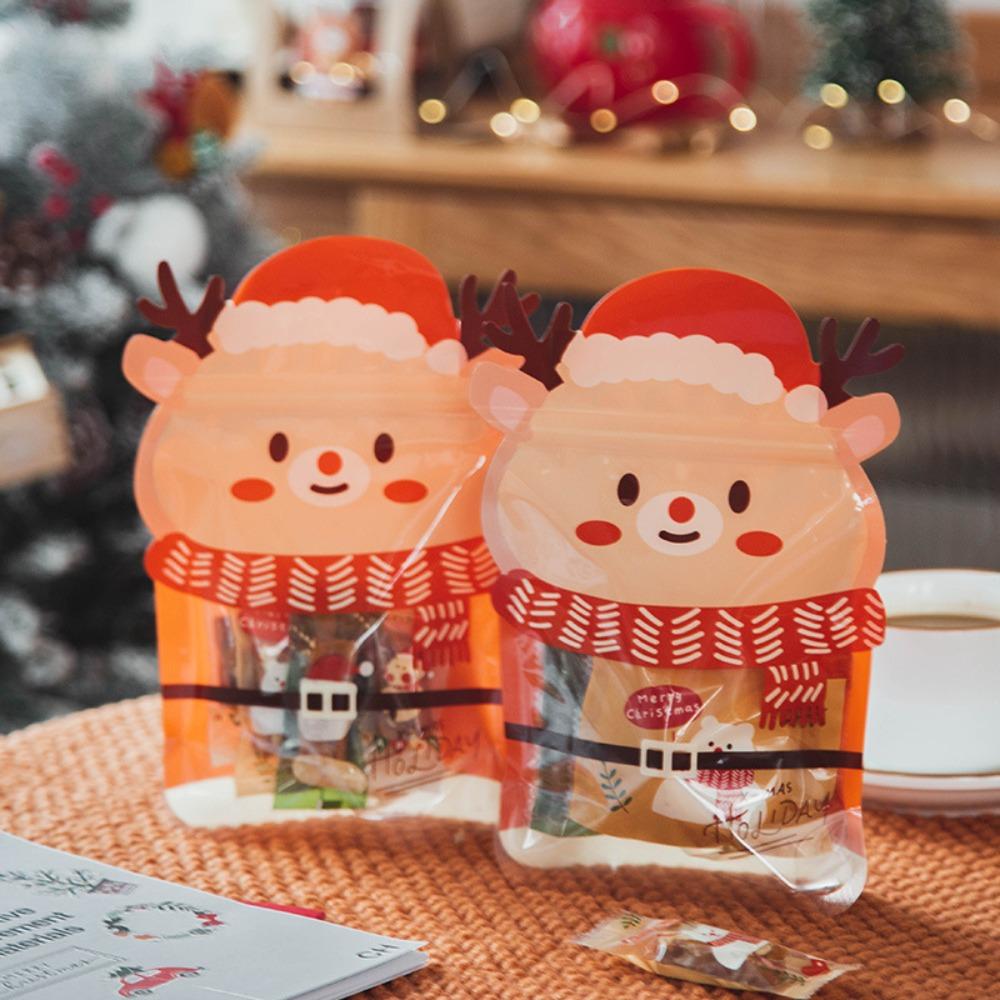 10pcs Elk Christmas Tree Shaped Candy Packing Bags Plastic Candy Pouches Christmas Gift Bags Kids