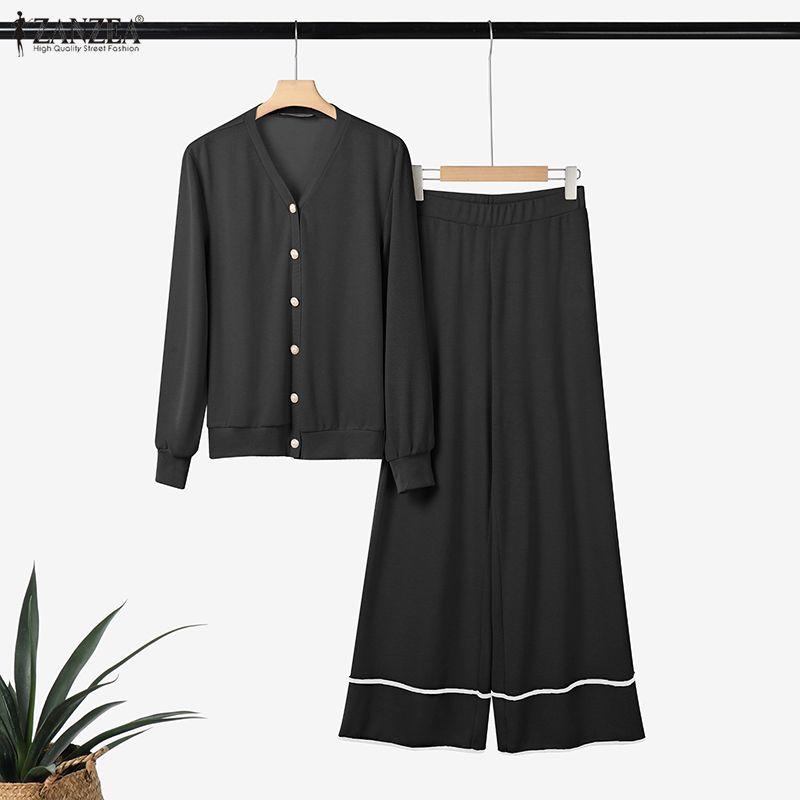ZANZEA Women Long Sleeve Blouse and Pants Casual Autumn Two Piece Suit Sets