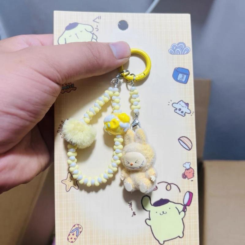 Kawaii Cartoon Doll Keychain Cute  Beaded Keychain Bag Decoration Accessories Universal Mobile Phone Pendant Gifts