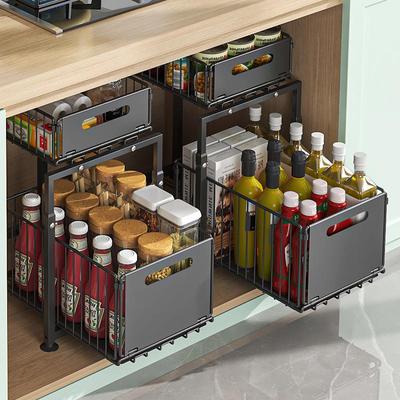Double-Layer Pull-Out Kitchen Storage Rack for Under-Sink Cabinets