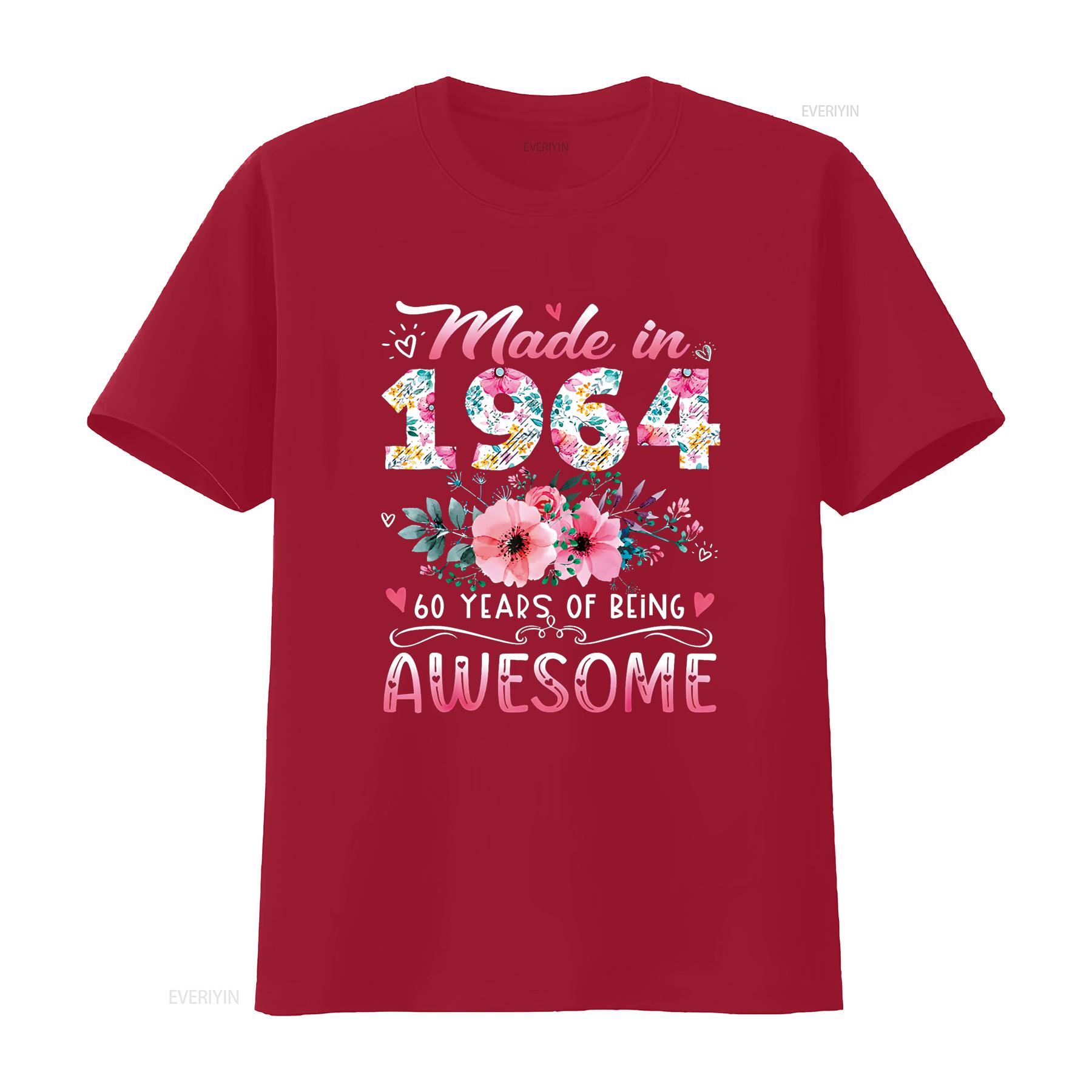 

Made In 1964 Floral 60th Birthday 60 Years Of Being Awesome T Shirt vintage Washed fashion graphic Top For Everyday Wear S