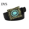 Kék Türkiz Övcsat Western Retro Design Patinázott Ezüst Műbőr Széles Navajo Etnikai Stílusú Öv