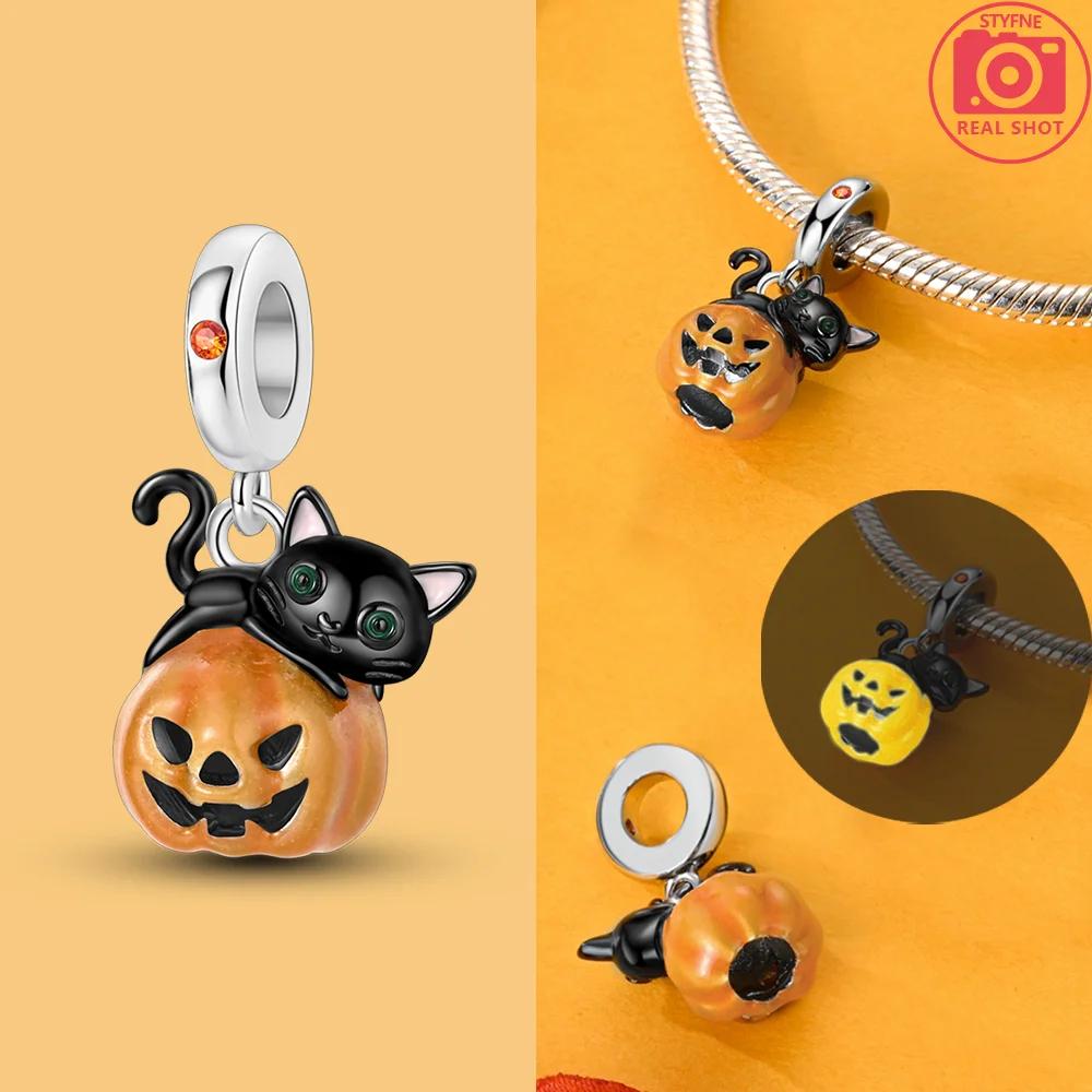 Copper Halloween Pumpkin Cart Magic Witch Ghost Original Charms Beads Fit Bracelet Jewelry Diy Women Birthday Gift Necklace
